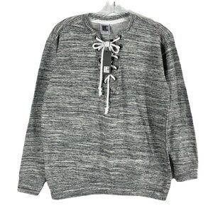 Nwt LIQUID ENERGY Sweatshirt XS Grey V-Neck-Rope-Lace-Up Long-Slv Cotton Poly